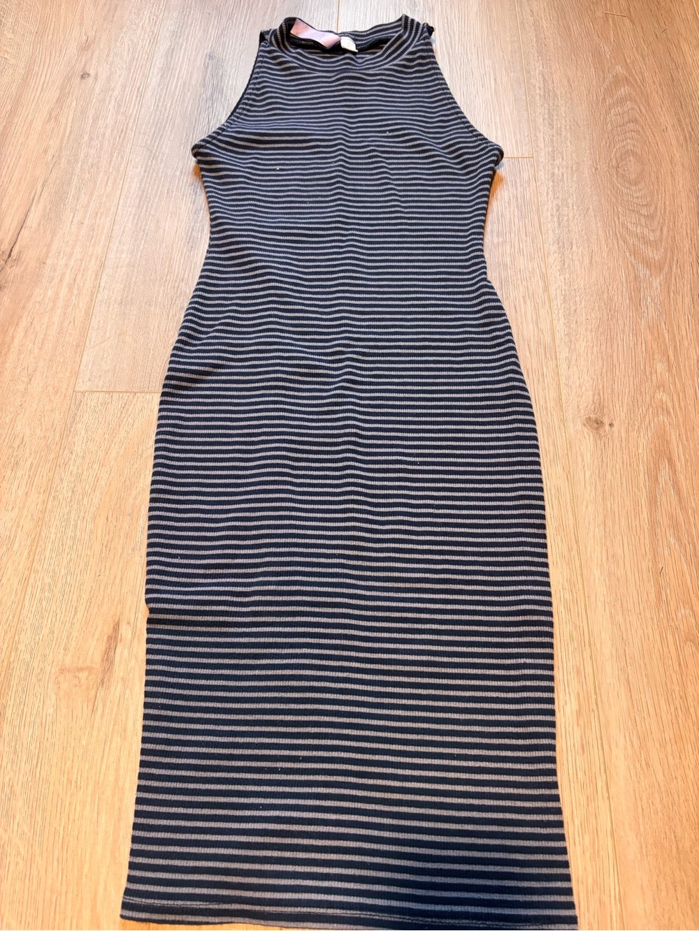 Sleeveless Striped Midi Dress in Black and Gray
